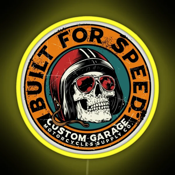Retro Motorcycle Built For Speed RGB Neon Sign