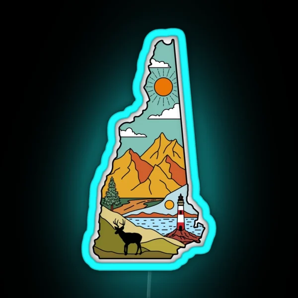 Retro New Hampshire Map Lake Winnipesaukee White RGB Neon Sign