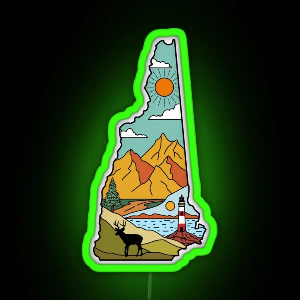 Retro New Hampshire Map Lake Winnipesaukee White RGB Neon Sign