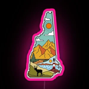 Retro New Hampshire Map Lake Winnipesaukee White Mountain Souvenir RGB Neon Sign