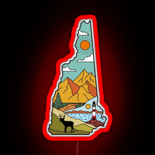 Retro New Hampshire Map Lake Winnipesaukee White RGB Neon Sign