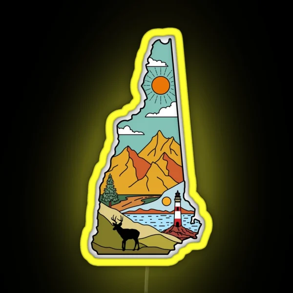 Retro New Hampshire Map Lake Winnipesaukee White RGB Neon Sign