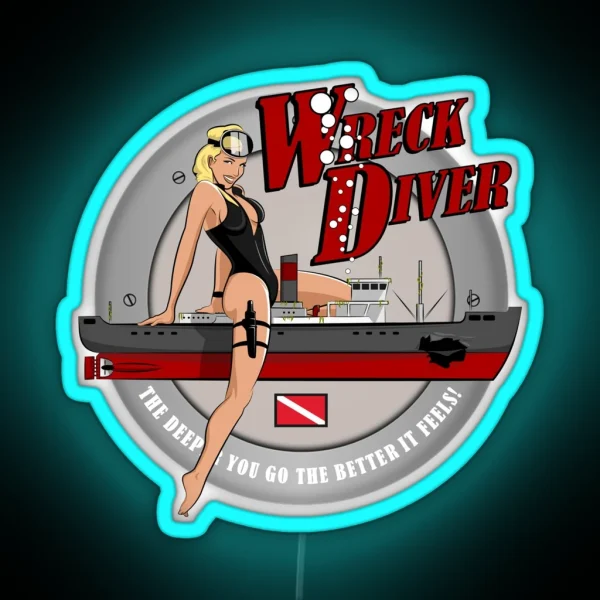 Retro Pin Up Wreck Diver RGB Neon Sign