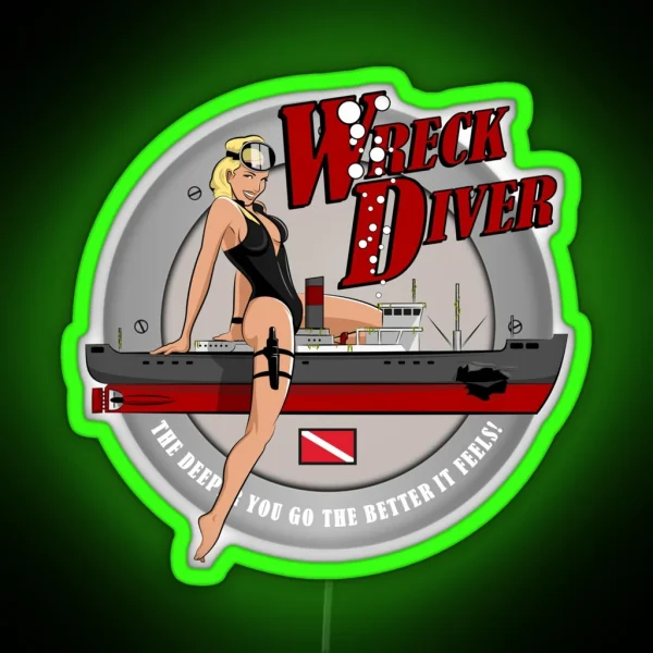 Retro Pin Up Wreck Diver RGB Neon Sign