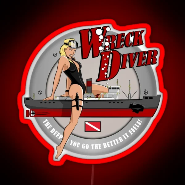 Retro Pin Up Wreck Diver RGB Neon Sign