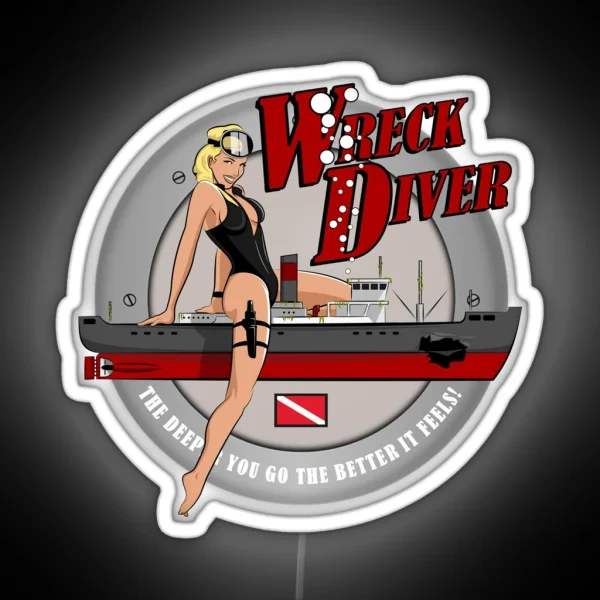 Retro Pin Up Wreck Diver RGB Neon Sign