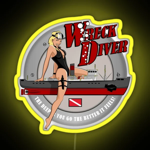 Retro Pin Up Wreck Diver RGB Neon Sign