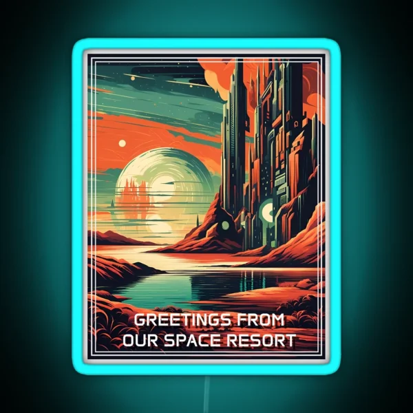 Retro Science Fiction Landscape Greetings From Our RGB Neon Sign