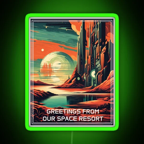 Retro Science Fiction Landscape Greetings From Our RGB Neon Sign