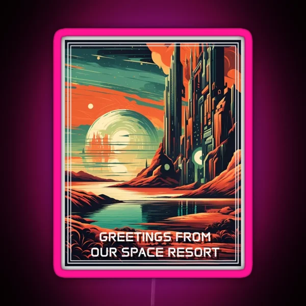 Retro Science Fiction Landscape Greetings From Our RGB Neon Sign