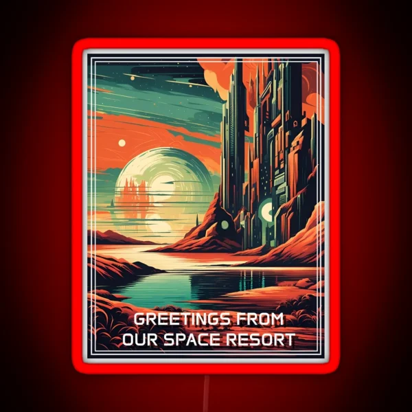 Retro Science Fiction Landscape Greetings From Our RGB Neon Sign