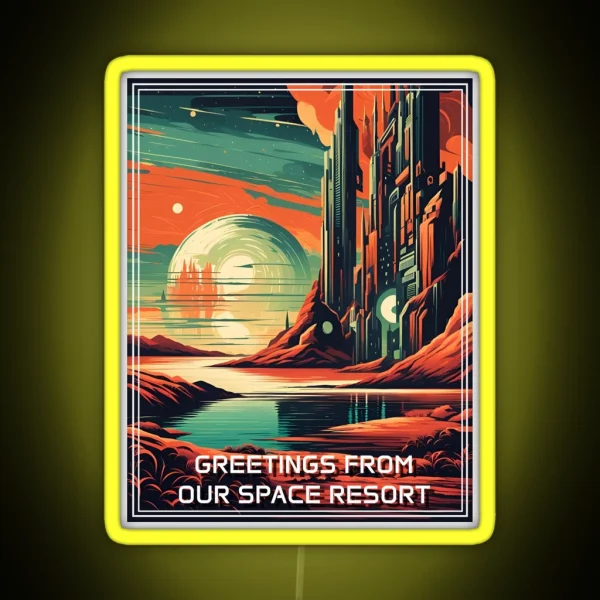 Retro Science Fiction Landscape Greetings From Our RGB Neon Sign