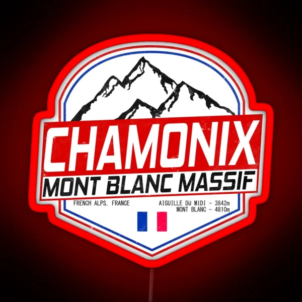 Retro Ski Chamonix Mont Blanc France Skiing RGB Neon Sign