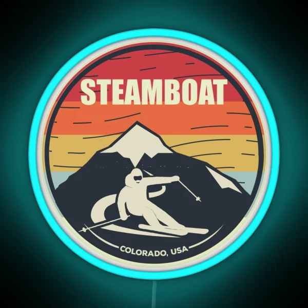 Retro Skiing Steamboat Colorado USA RGB Neon Sign