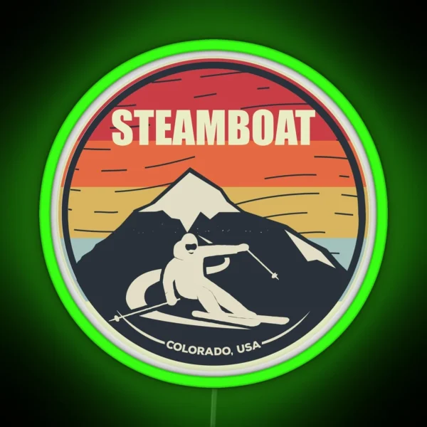 Retro Skiing Steamboat Colorado USA RGB Neon Sign