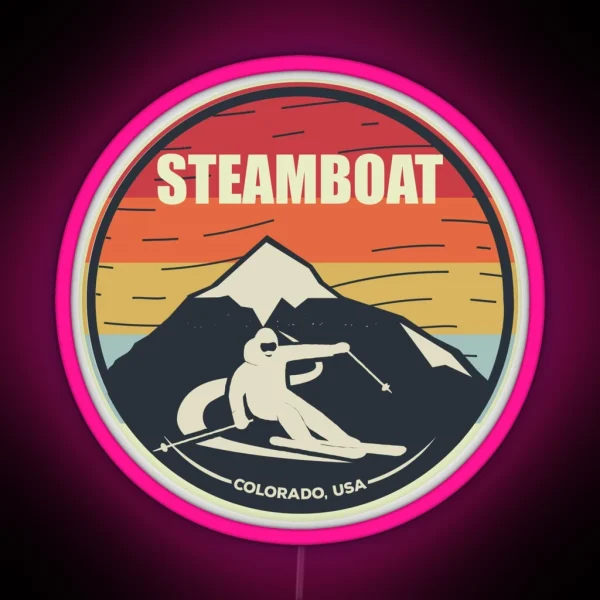Retro Skiing Steamboat Colorado USA RGB Neon Sign