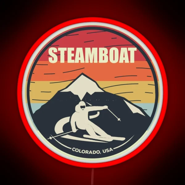 Retro Skiing Steamboat Colorado USA RGB Neon Sign