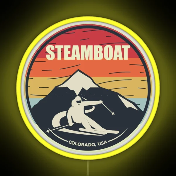 Retro Skiing Steamboat Colorado USA RGB Neon Sign