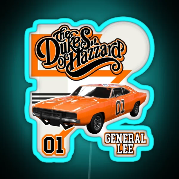 Retro Style General Lee Hazzard Racing Design RGB Neon Sign