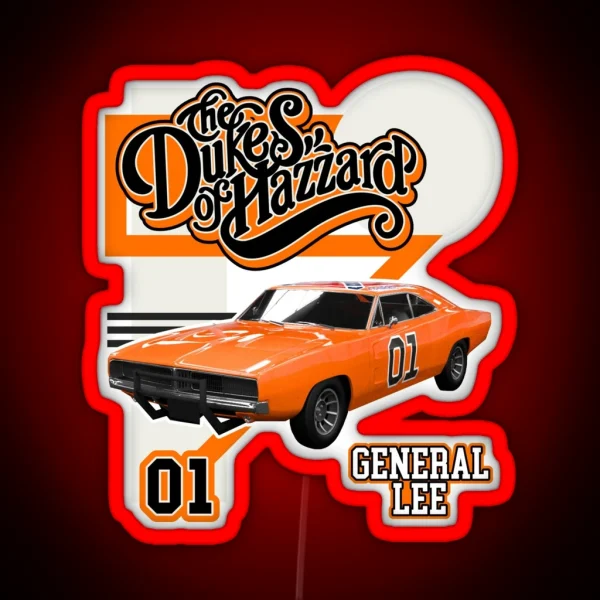 Retro Style General Lee Hazzard Racing Design RGB Neon Sign