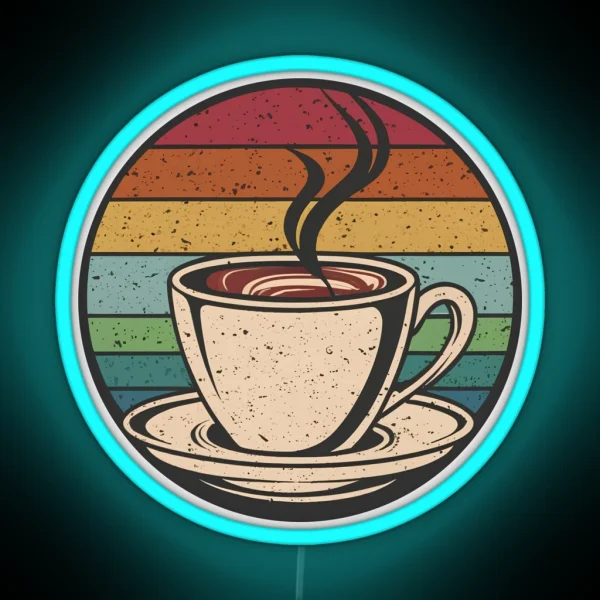 Retro Sunset Coffee Cup Vintage Rainbow Aroma Tee RGB Neon Sign