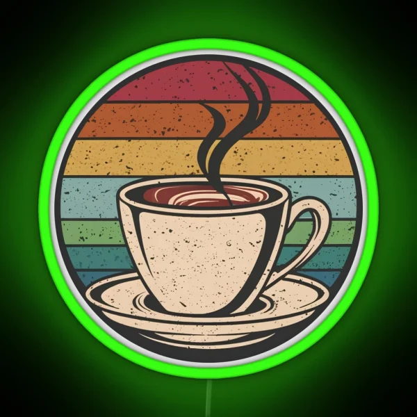 Retro Sunset Coffee Cup Vintage Rainbow Aroma Tee RGB Neon Sign