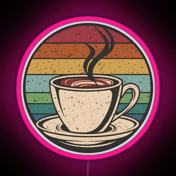 Retro Sunset Coffee Cup Vintage Rainbow Aroma Tee RGB Neon Sign