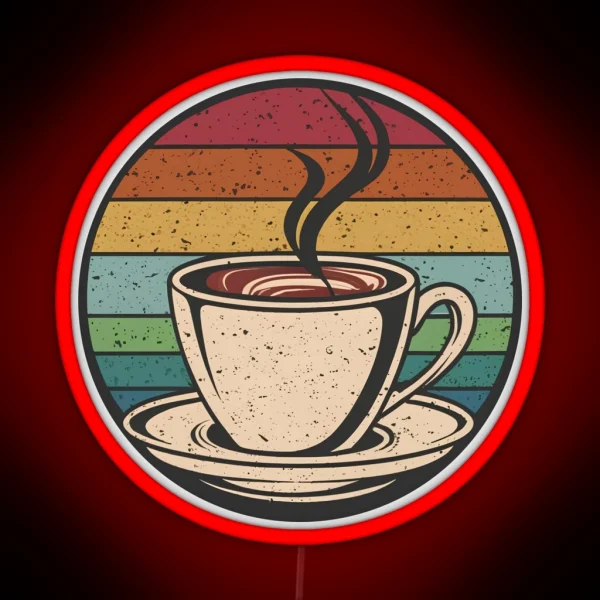 Retro Sunset Coffee Cup Vintage Rainbow Aroma Tee RGB Neon Sign