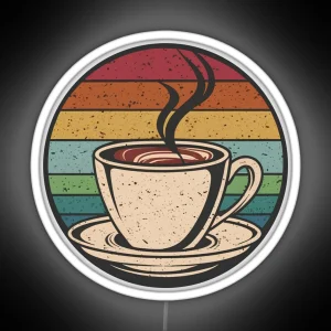 Retro Sunset Coffee Cup Vintage Rainbow Aroma Tee RGB Neon Sign