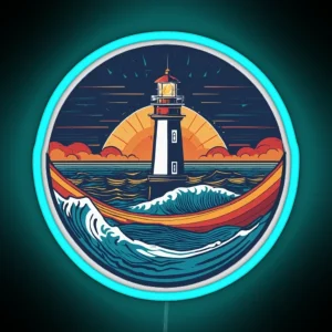 Retro Sunset Lighthouse Waves RGB Neon Sign