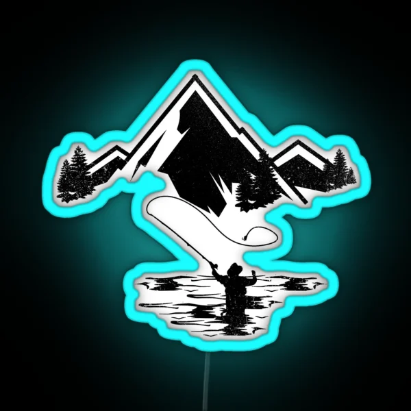 Retro Vintage Fly Fishing Mountain RGB Neon Sign