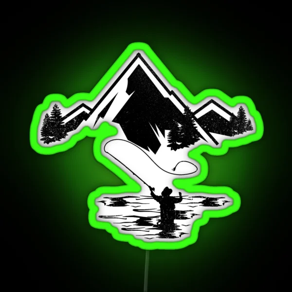Retro Vintage Fly Fishing Mountain RGB Neon Sign