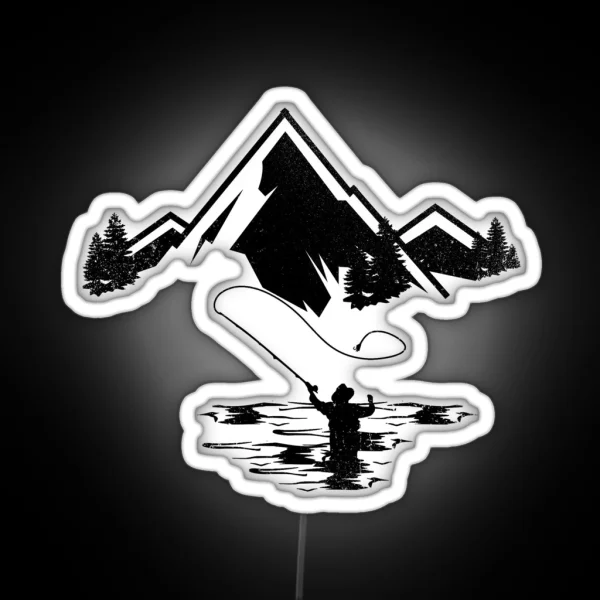 Retro Vintage Fly Fishing Mountain RGB Neon Sign