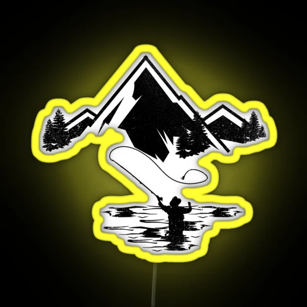 Retro Vintage Fly Fishing Mountain RGB Neon Sign