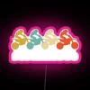 retro vintage motocross supermoto rider with neon rgb pink sign