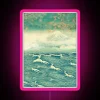 Neon pink 'Return to Naira' nature landscape sign with RGB lighting effects.