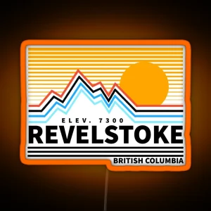 Revelstoke British Columbia Canada Vintage Retro Travel Holiday Adventure Skiing Mountain RGB Neon Sign