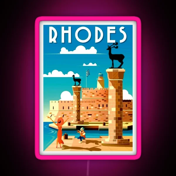 RHODES Vintage Travel Advertising Print RGB Neon Sign