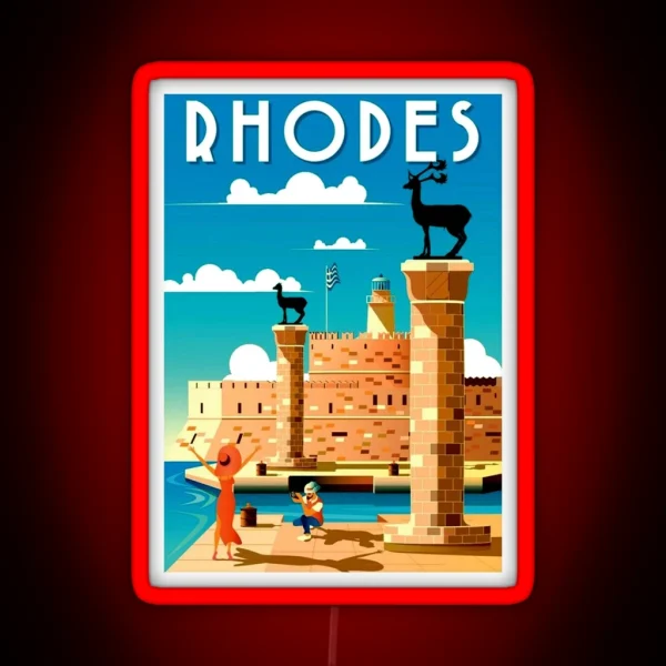 RHODES Vintage Travel Advertising Print RGB Neon Sign