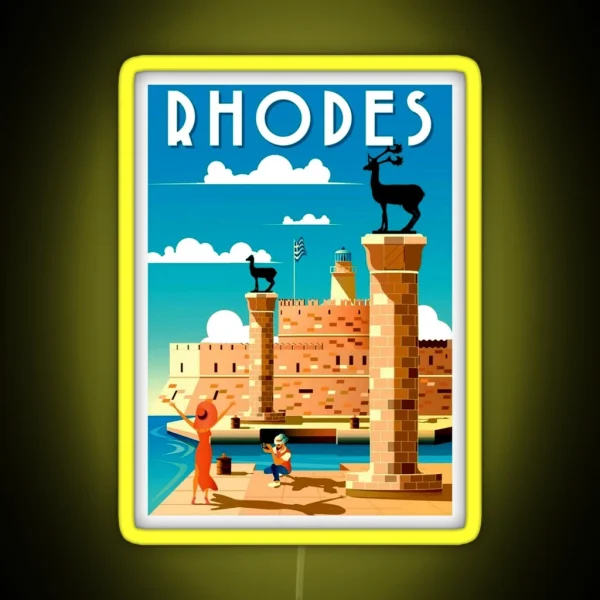 RHODES Vintage Travel Advertising Print RGB Neon Sign