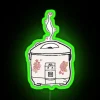 rgb neon sign displaying rice cooker hearts in green, perfect for romantic or festive kitchen decor.