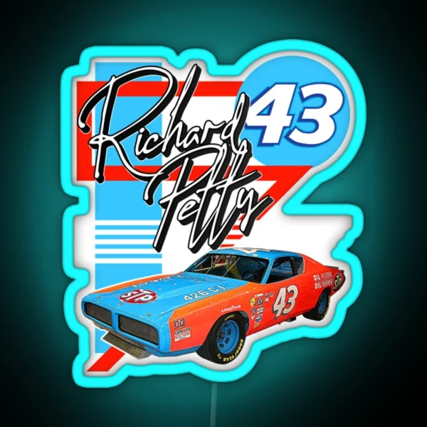 Richard Petty Retro NASCAR Racing Fan Art RGB Neon Sign