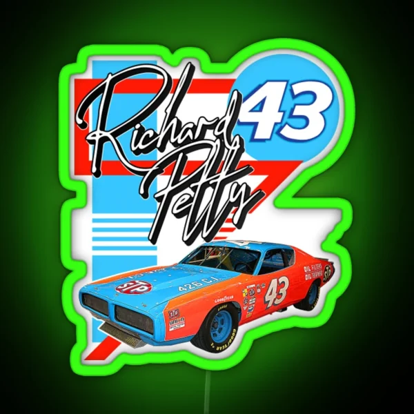 Richard Petty Retro NASCAR Racing Fan Art RGB Neon Sign