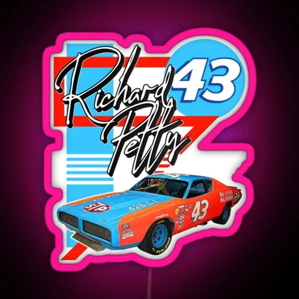 Richard Petty Retro NASCAR Racing Fan Art RGB Neon Sign