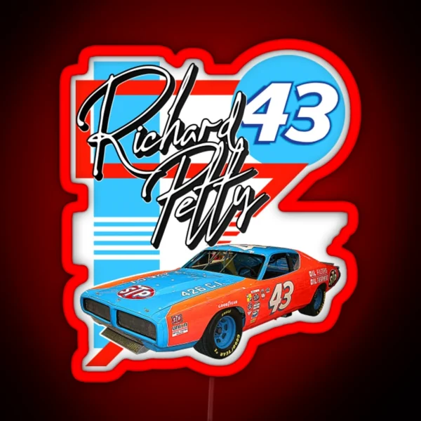 Richard Petty Retro NASCAR Racing Fan Art RGB Neon Sign