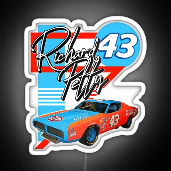 Richard Petty Retro NASCAR Racing Fan Art RGB Neon Sign