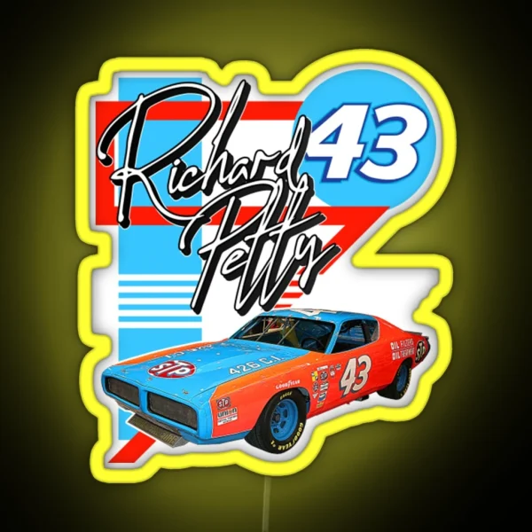 Richard Petty Retro NASCAR Racing Fan Art RGB Neon Sign
