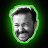 Ricky Gervais neon sign with RGB colors in green