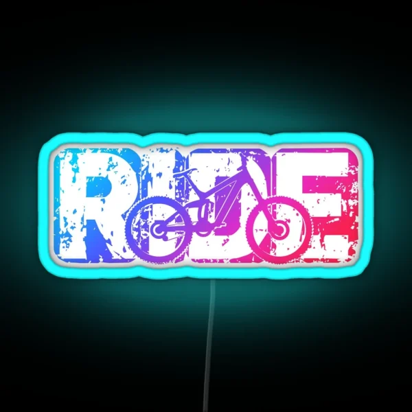 Ride A Mountain Bike MTB Grunge Rainbow Design RGB Neon Sign