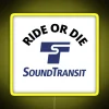 Ride or Die Sound Transit Neon Sign with RGB Yellow Lighting